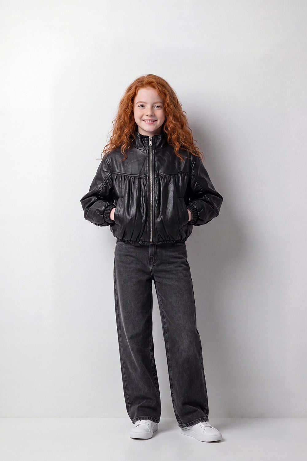 Girl's Tomato Store Leather Jacket Gathered Front Panel Box Fit