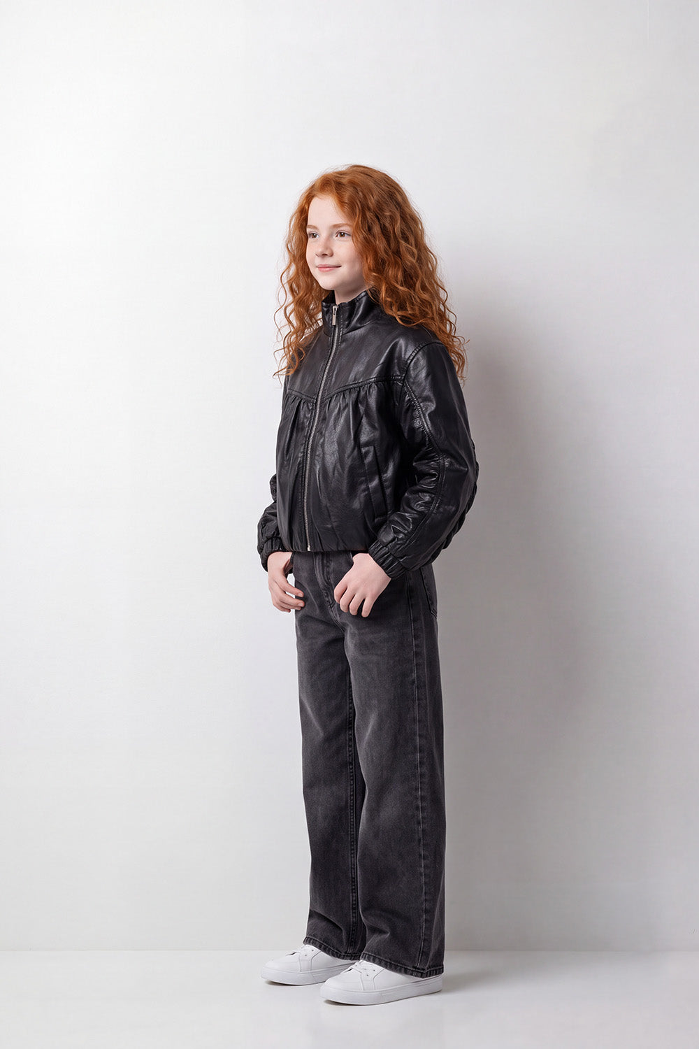 Girl's Tomato Store Leather Jacket Gathered Front Panel Box Fit