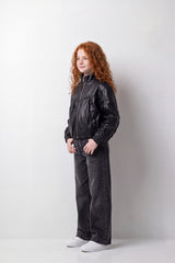 Girl's Tomato Store Leather Jacket Gathered Front Panel Box Fit