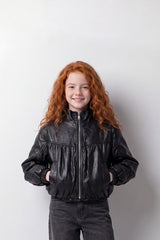 Girl's Tomato Store Leather Jacket Gathered Front Panel Box Fit