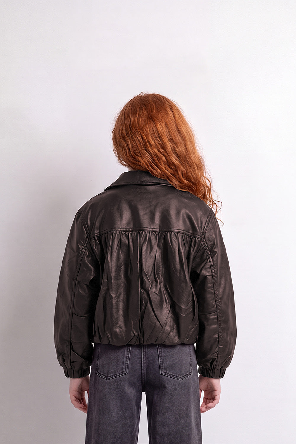 Girl's Tomato Store Leather Jacket Gathered Front Panel Box Fit