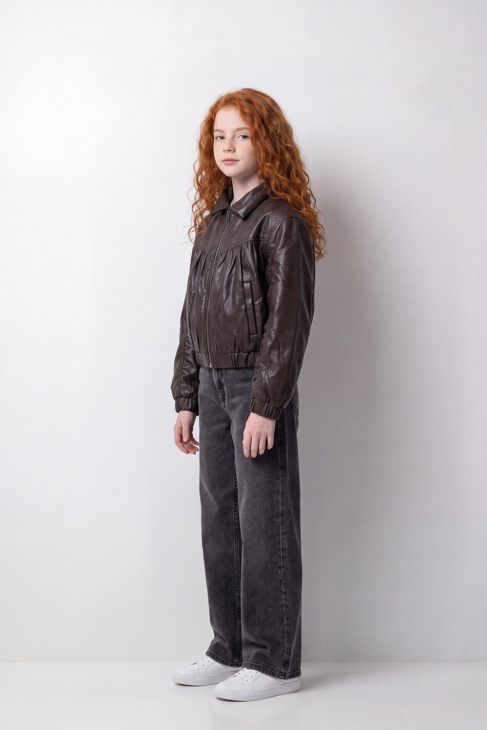 Girl's Tomato Store Leather Jacket Gathered Front Panel Box Fit