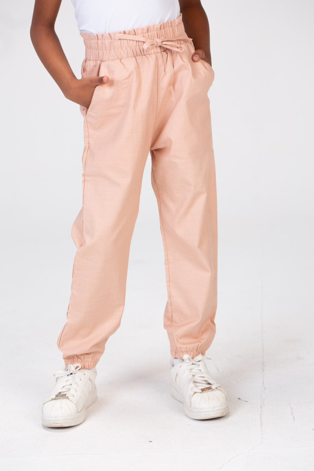 Girls Gabardine Elastic Waistband Pants With Three Pocketsand Cheerful Summer Colors