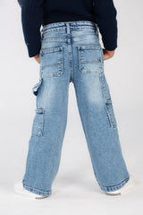 Girl's Used Details Wide Leg Style Jeans Pants With Unique Cut