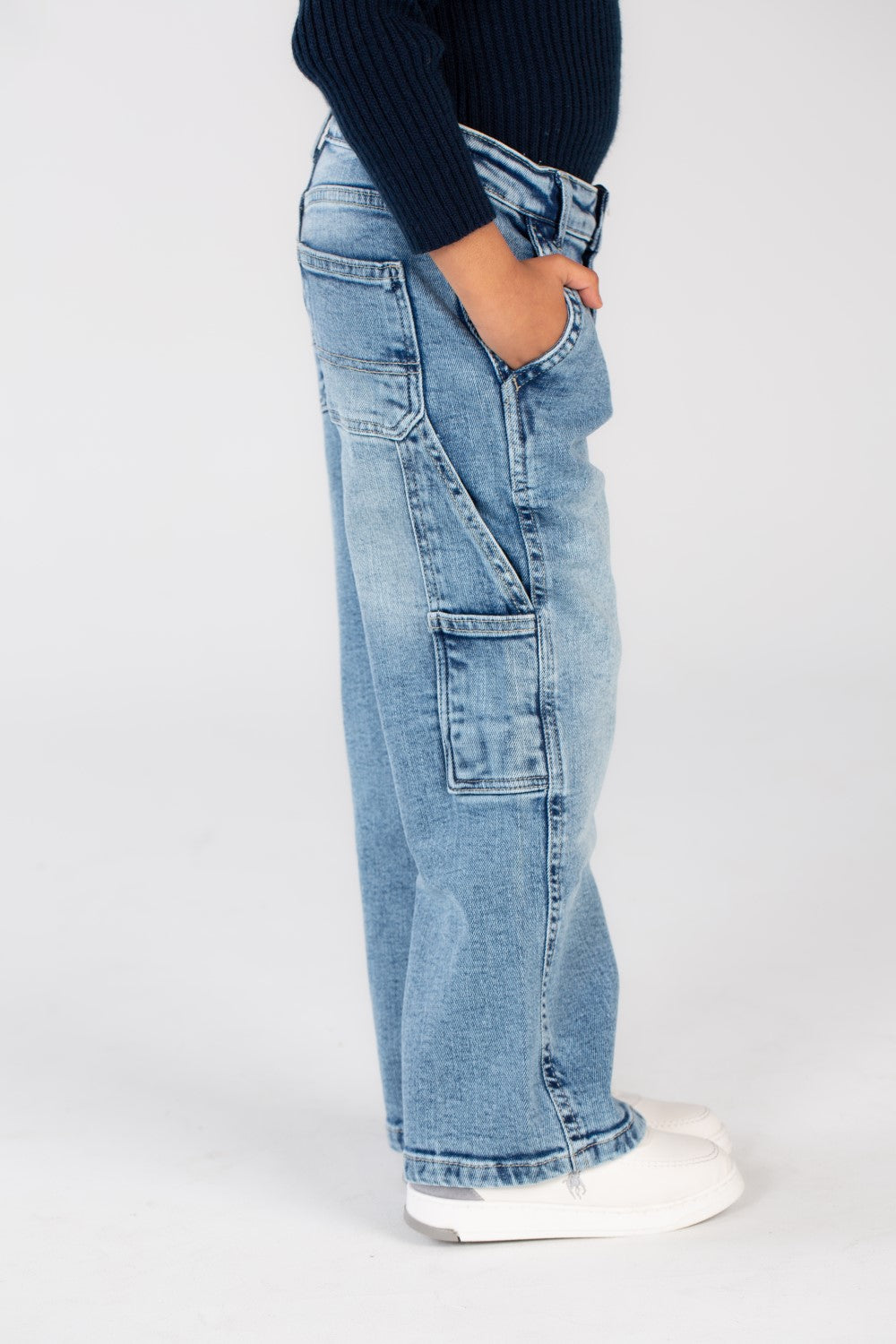 Girl's Used Details Wide Leg Style Jeans Pants With Unique Cut