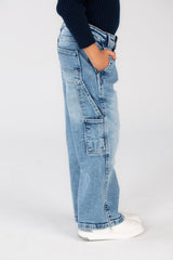 Girl's Used Details Wide Leg Style Jeans Pants With Unique Cut