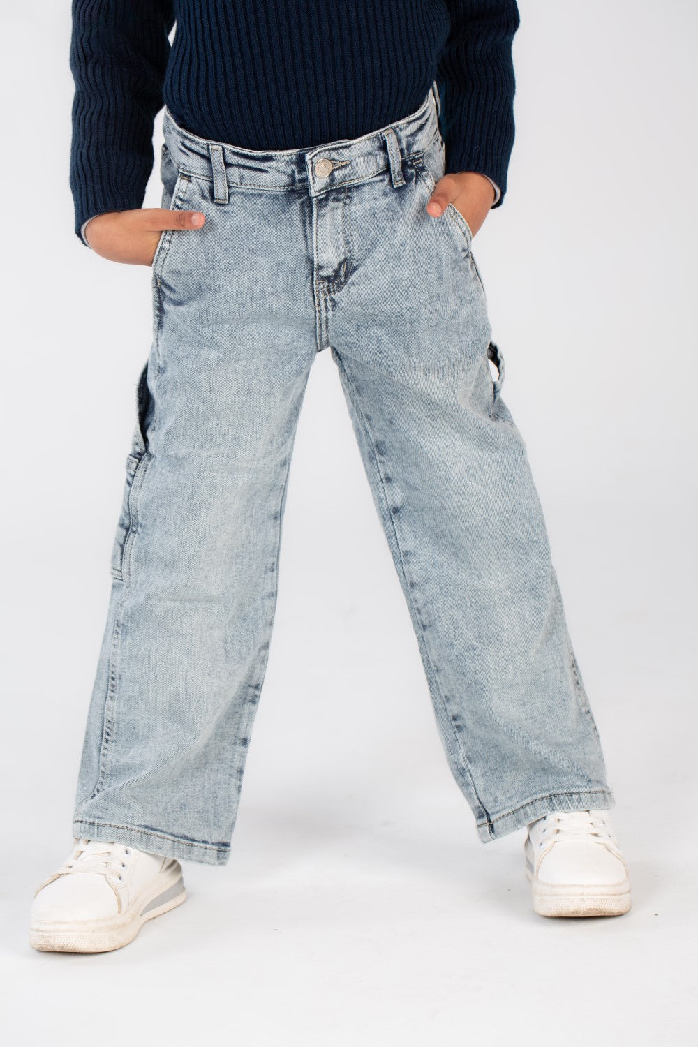 Girl's Used Details Wide Leg Style Jeans Pants With Unique Cut