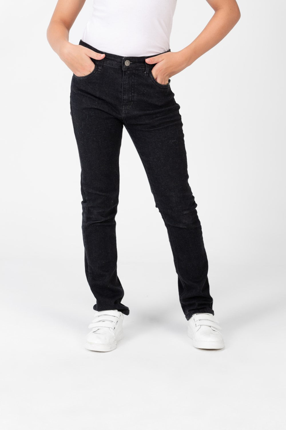 Girl's Plain Jeans Pants With Basic Details