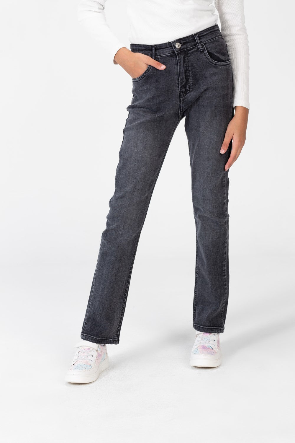 Girl's Plain Jeans Pants With Basic Details