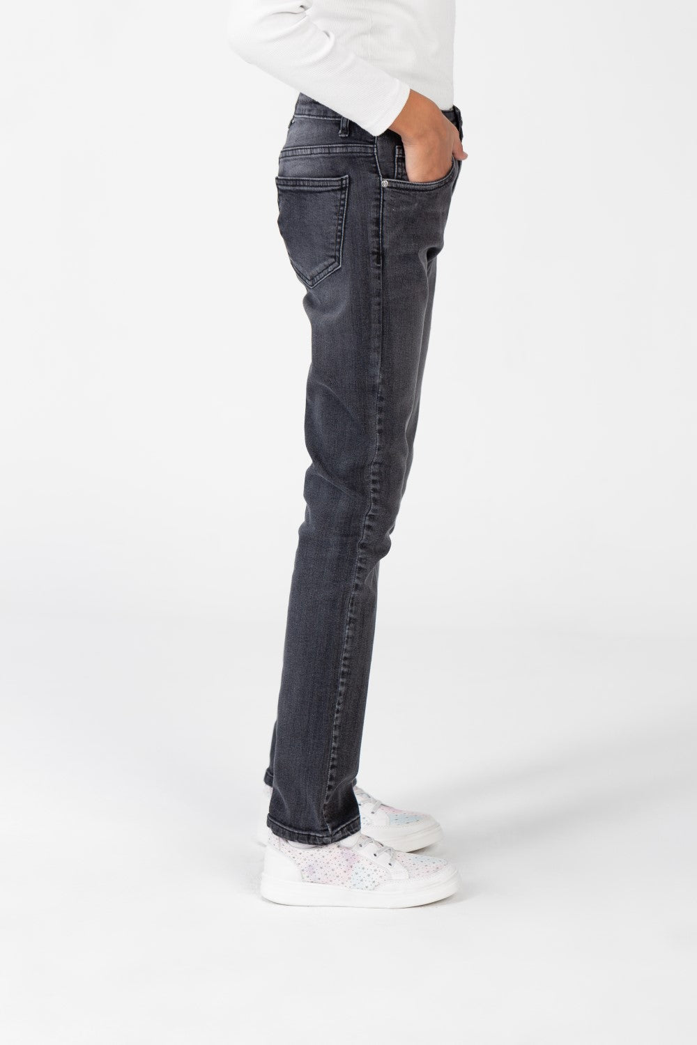 Girl's Plain Jeans Pants With Basic Details