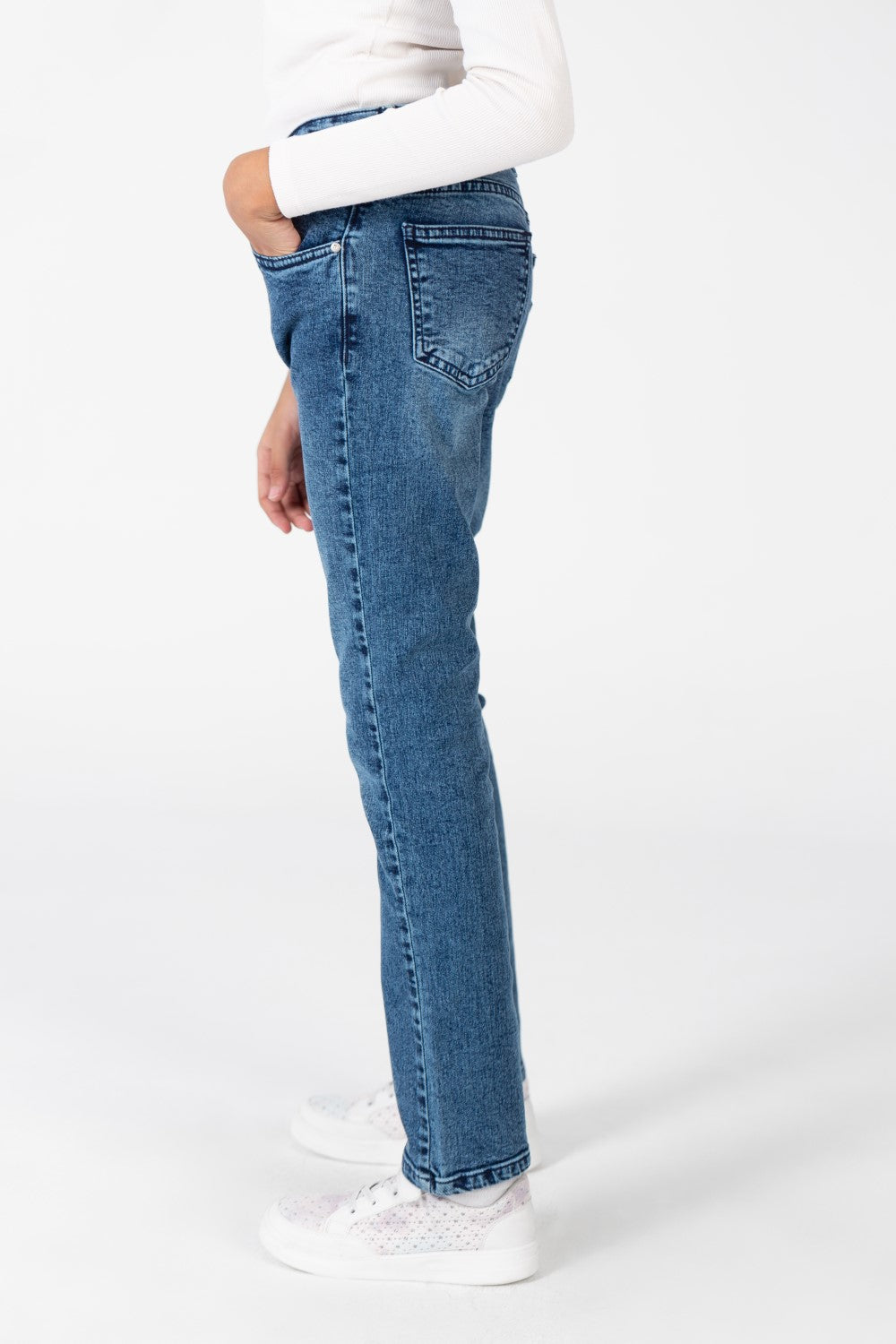 Girl's Plain Jeans Pants With Basic Details