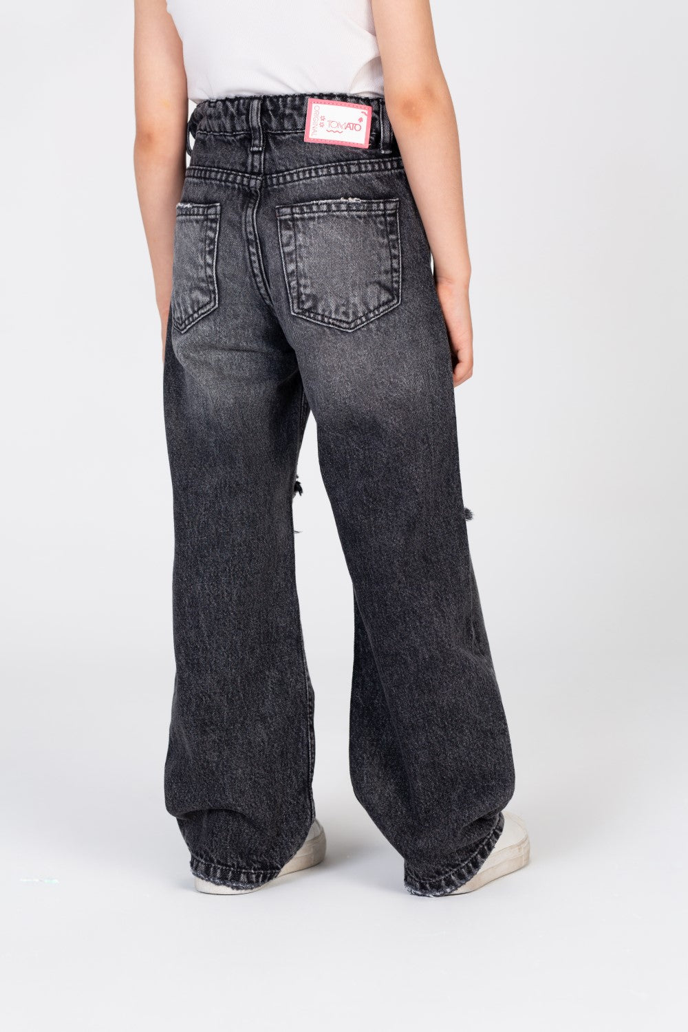 بنطلونات جينز ممزقة واسعة الساق للبنات