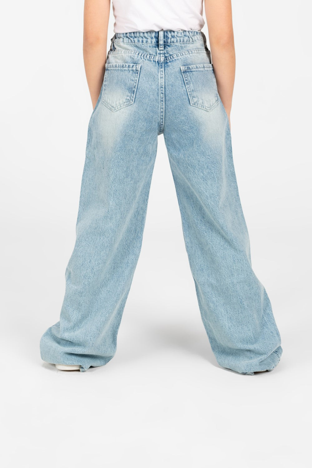 Girl's Wide Leg Cutting Jeans Pants with Modern Front Buttons