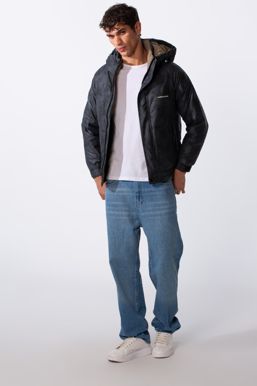 Men's Waterproof Textured Fabric Zipper Hood Jacket