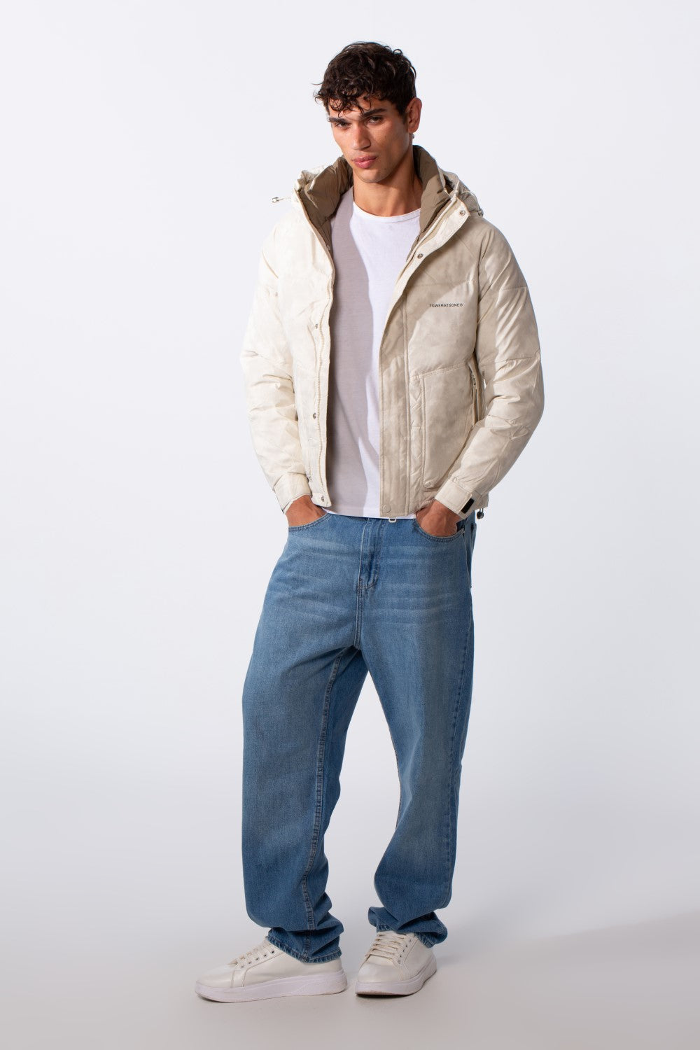 Men's Waterproof Textured Fabric Zipper Hood Jacket