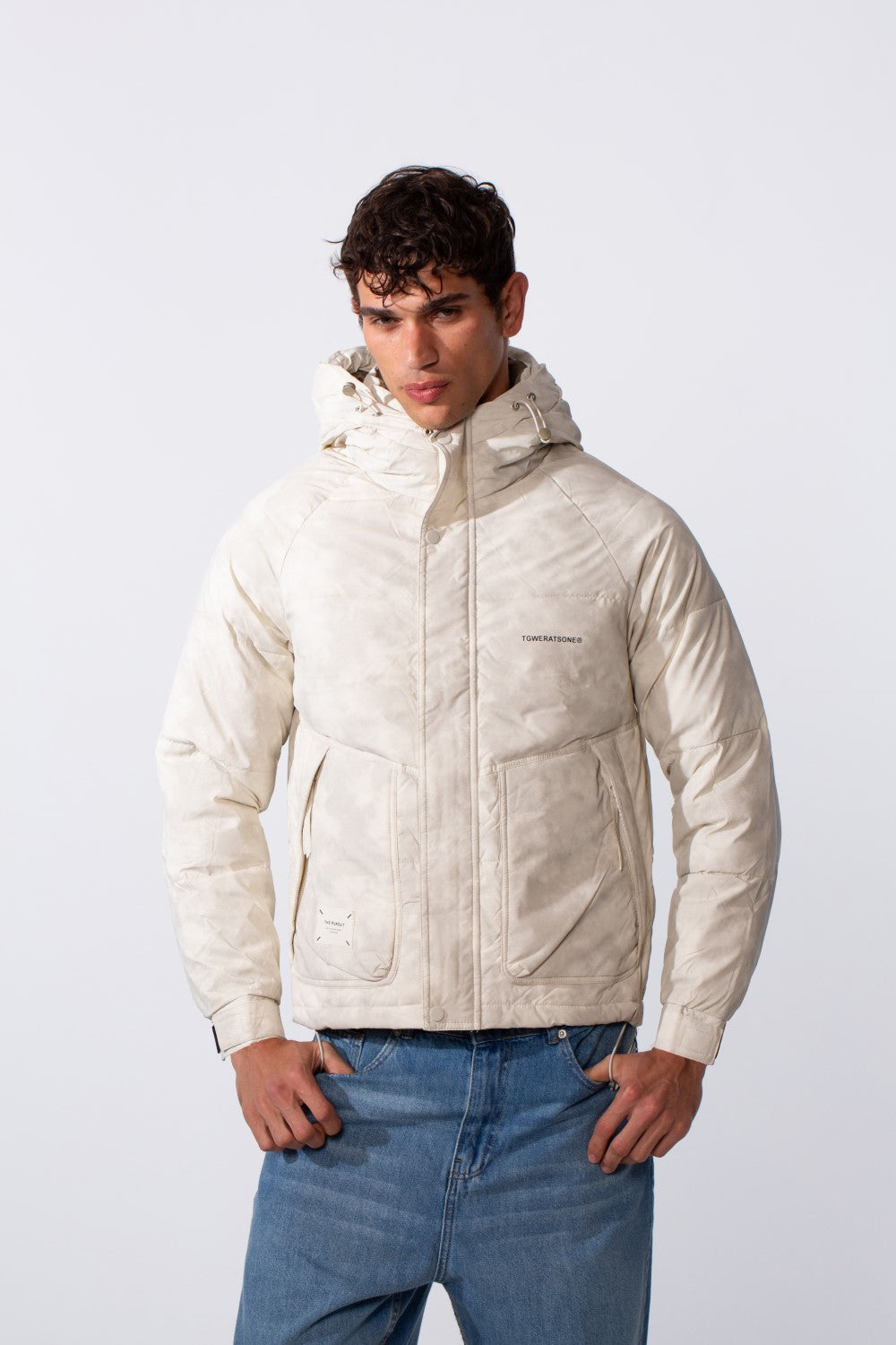 Men's Waterproof Textured Fabric Zipper Hood Jacket