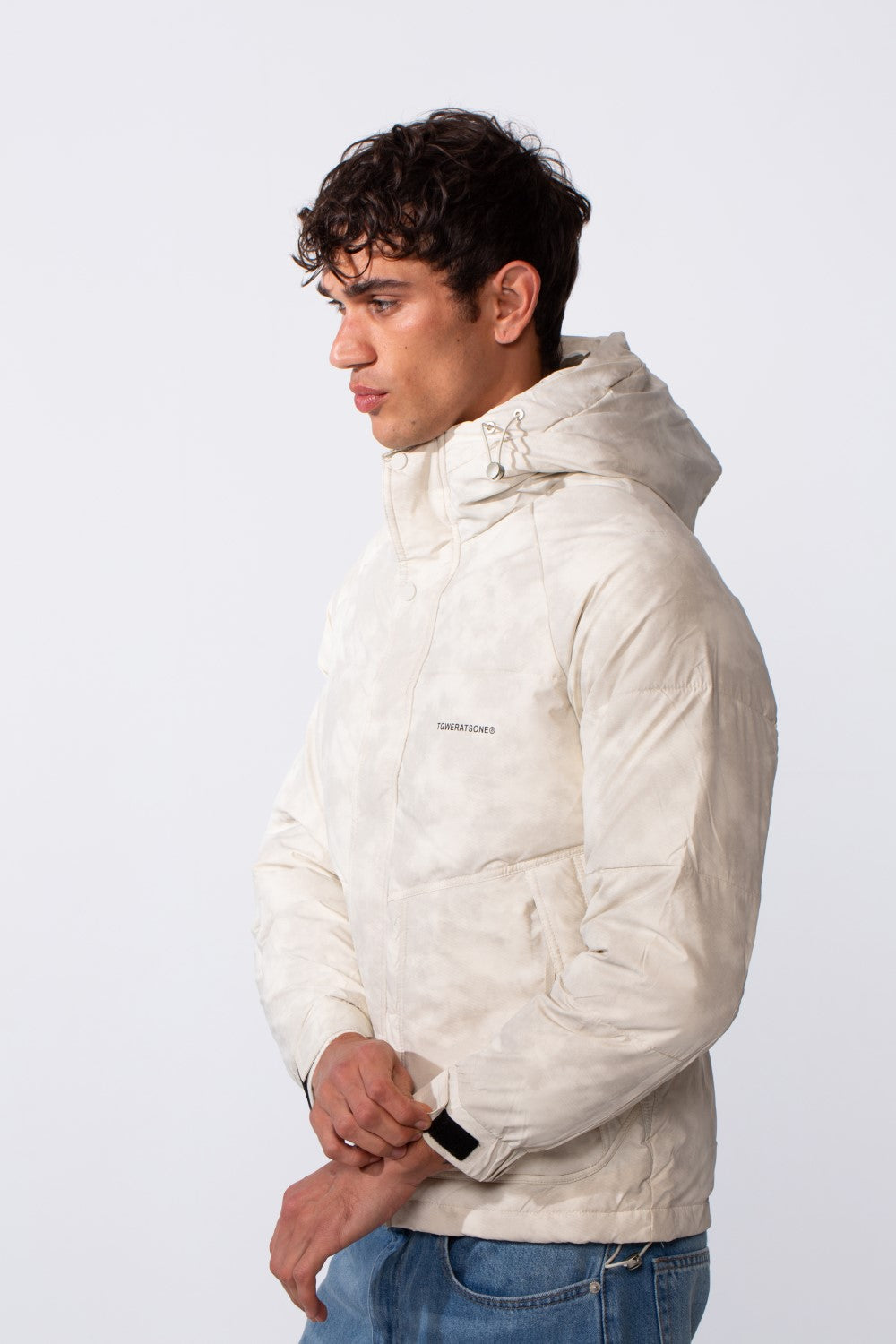 Men's Waterproof Textured Fabric Zipper Hood Jacket