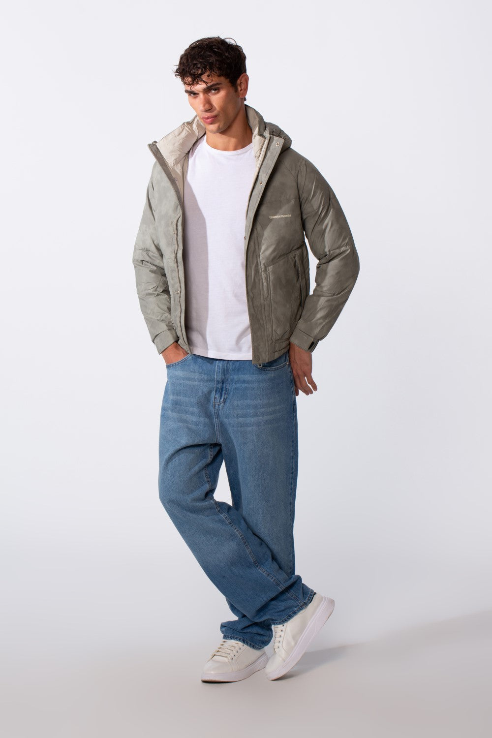 Men's Waterproof Textured Fabric Zipper Hood Jacket