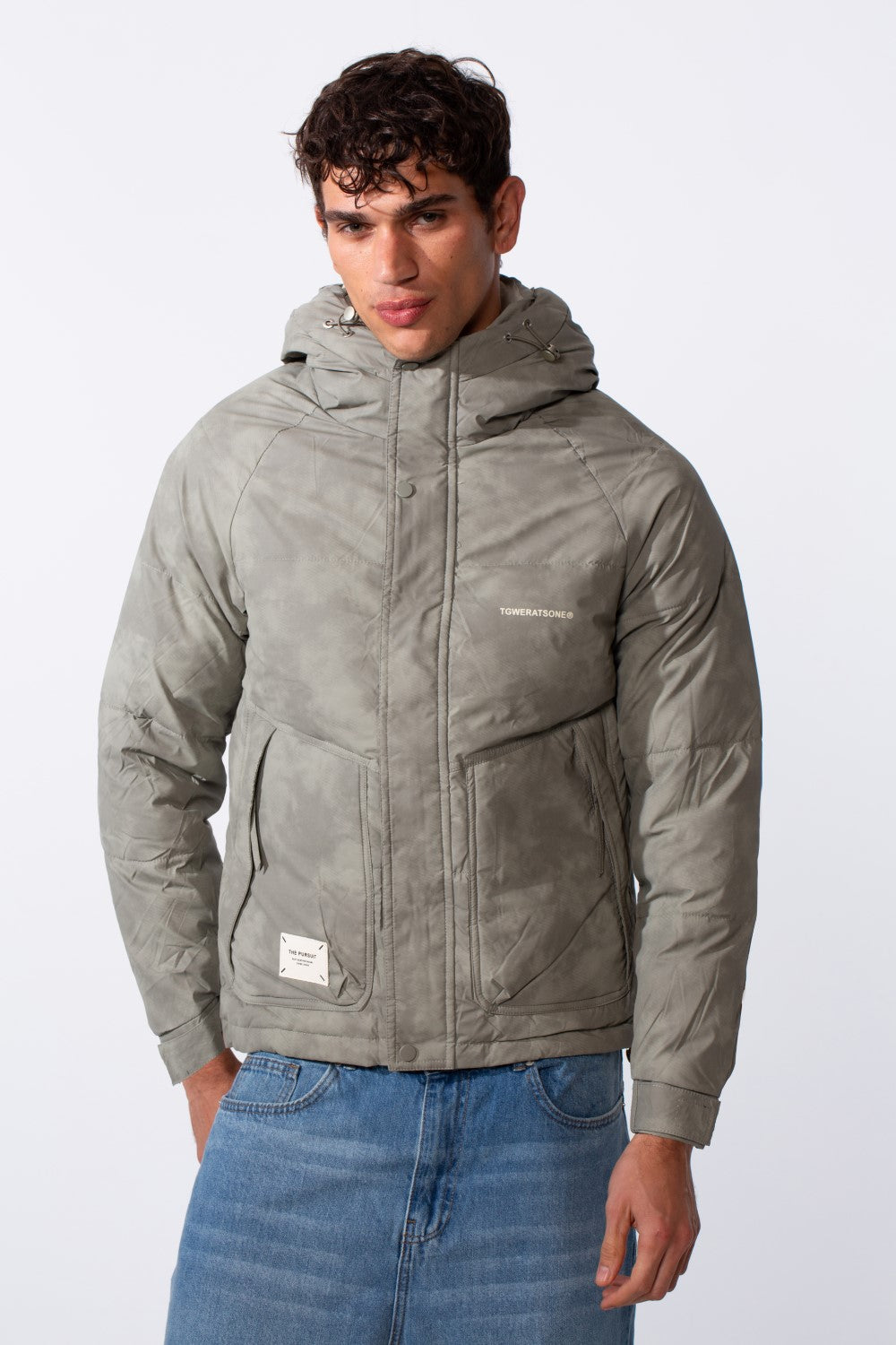 Men's Waterproof Textured Fabric Zipper Hood Jacket