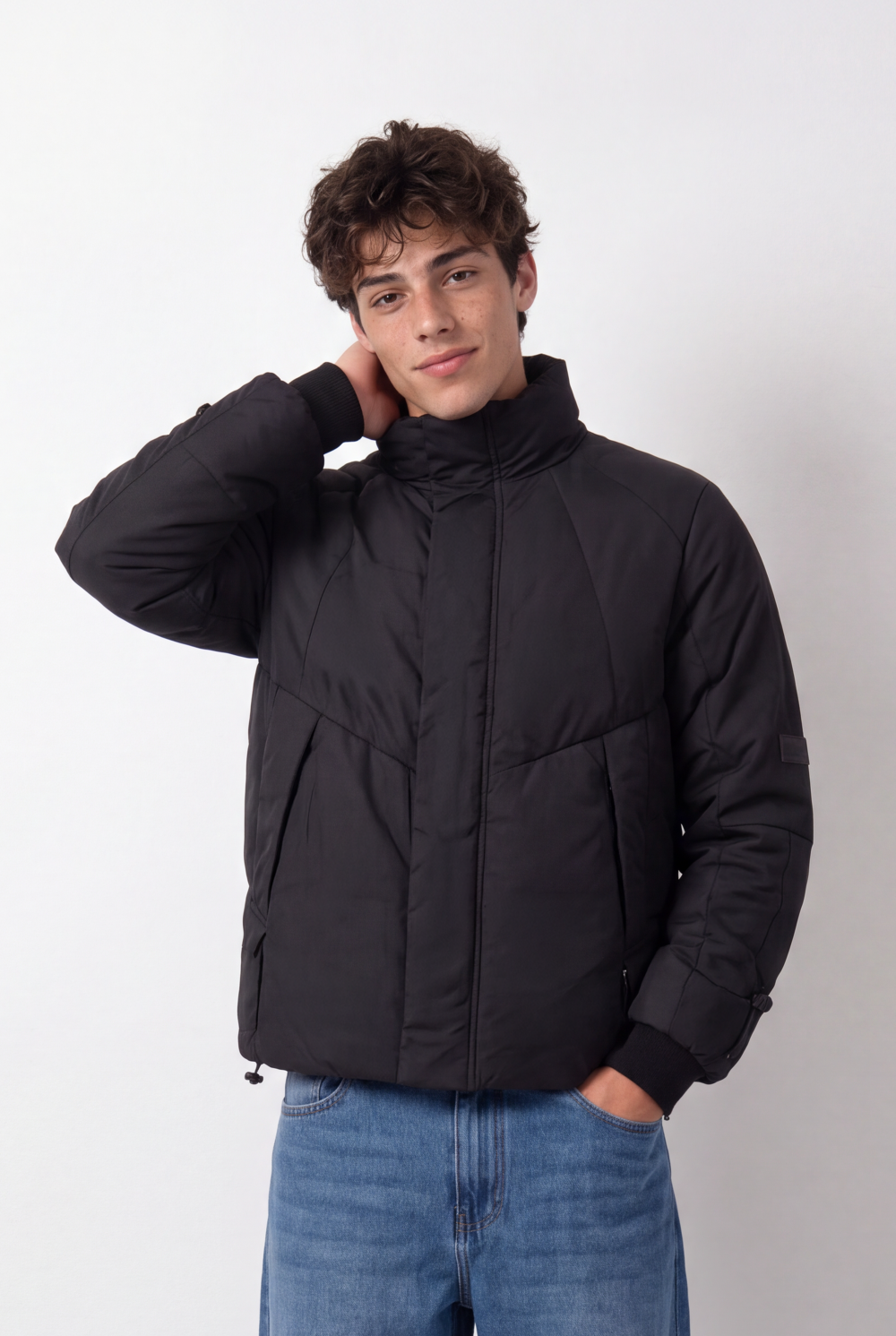 Men's Tomato Store Padded Jacket High Neck Concealed Zip Front Panel Seam Detail Waterproof