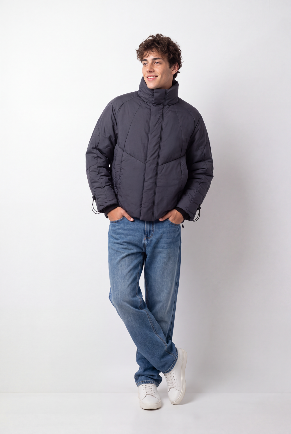Men's Tomato Store Padded Jacket High Neck Concealed Zip Front Panel Seam Detail Waterproof