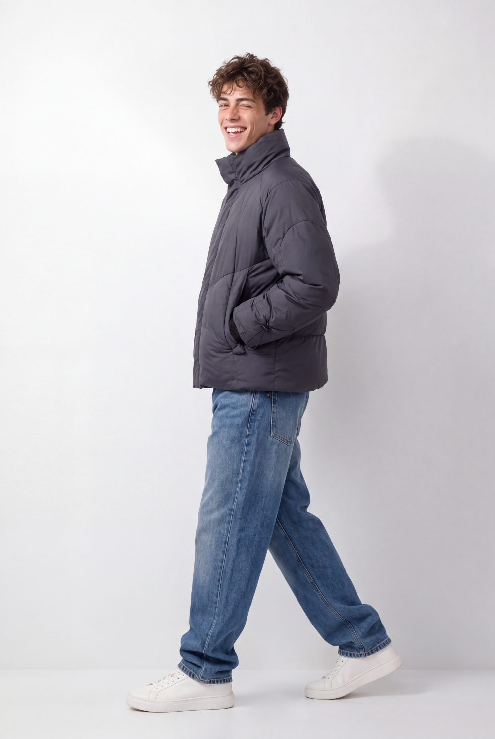 Men's Tomato Store Padded Jacket High Neck Concealed Zip Front Panel Seam Detail Waterproof