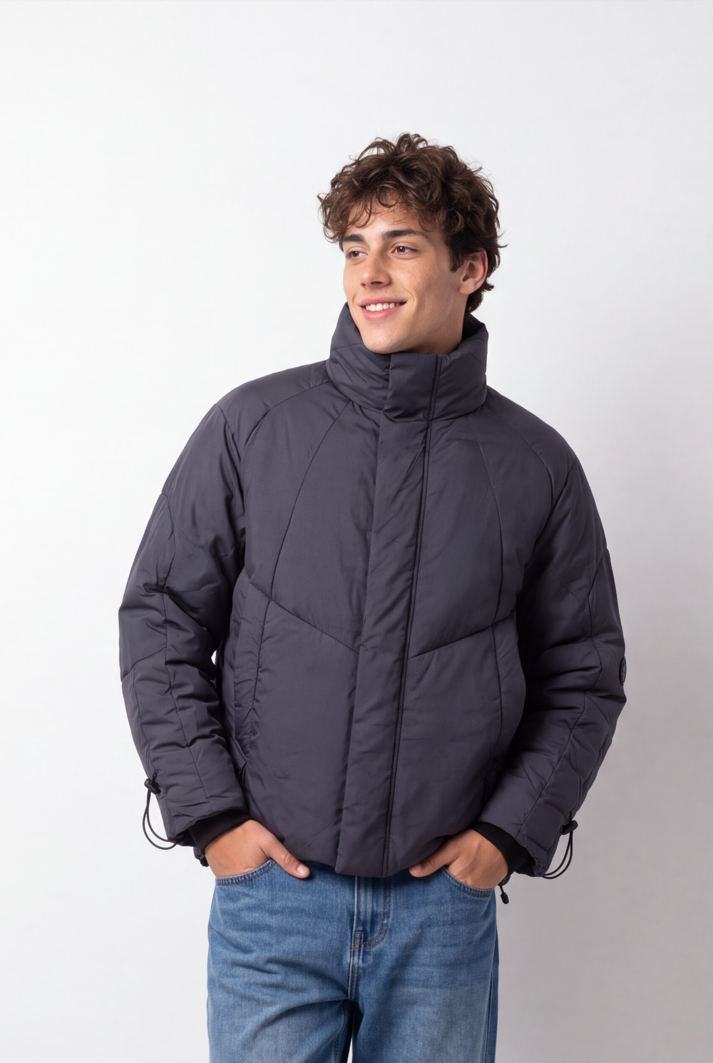 Men's Tomato Store Padded Jacket High Neck Concealed Zip Front Panel Seam Detail Waterproof