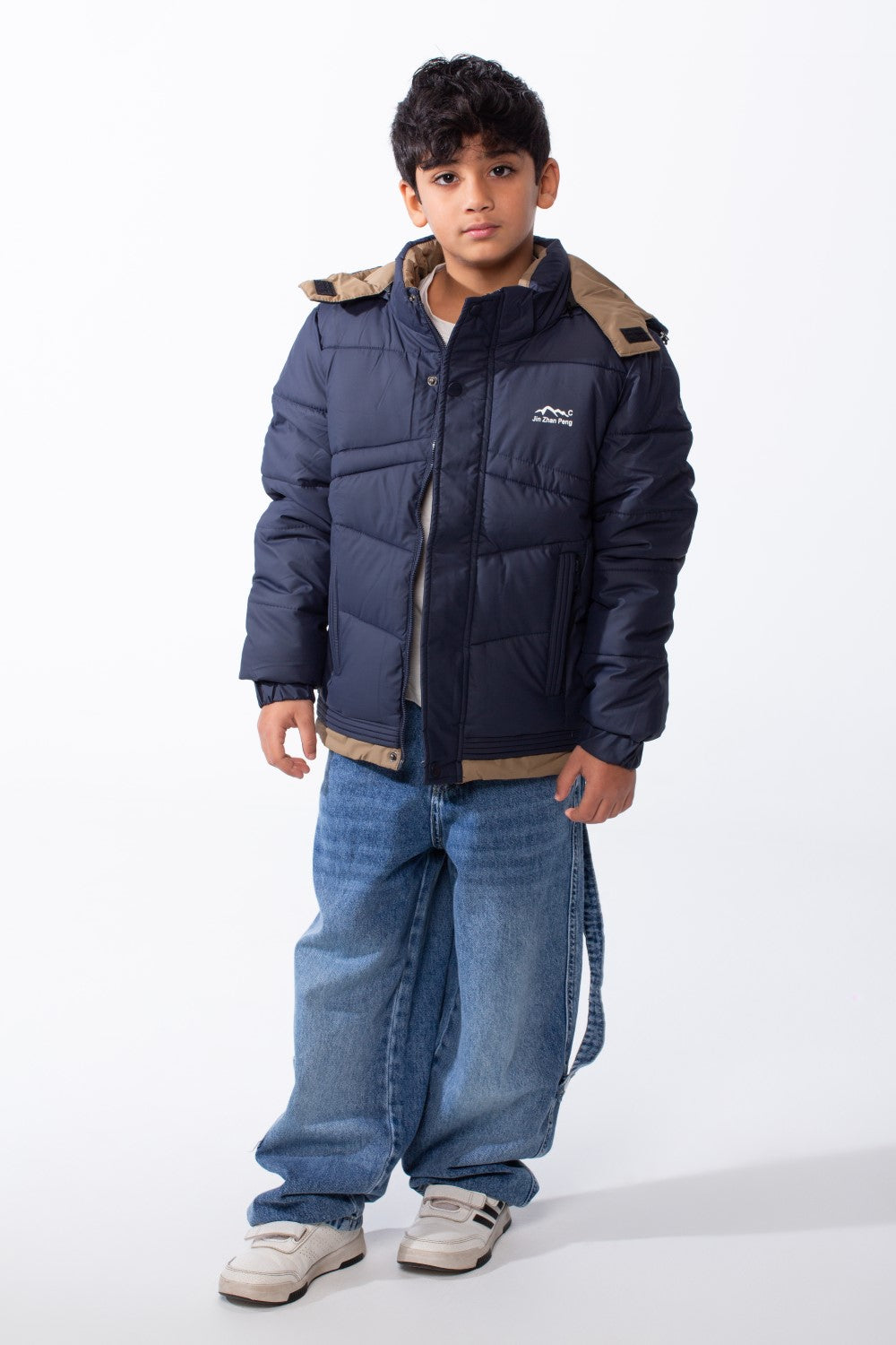 Boy’s Hooded Quilted Puffer Waterproof Jacket with Contrast Panels & Front Zip Closure and Zipped Side Pockets