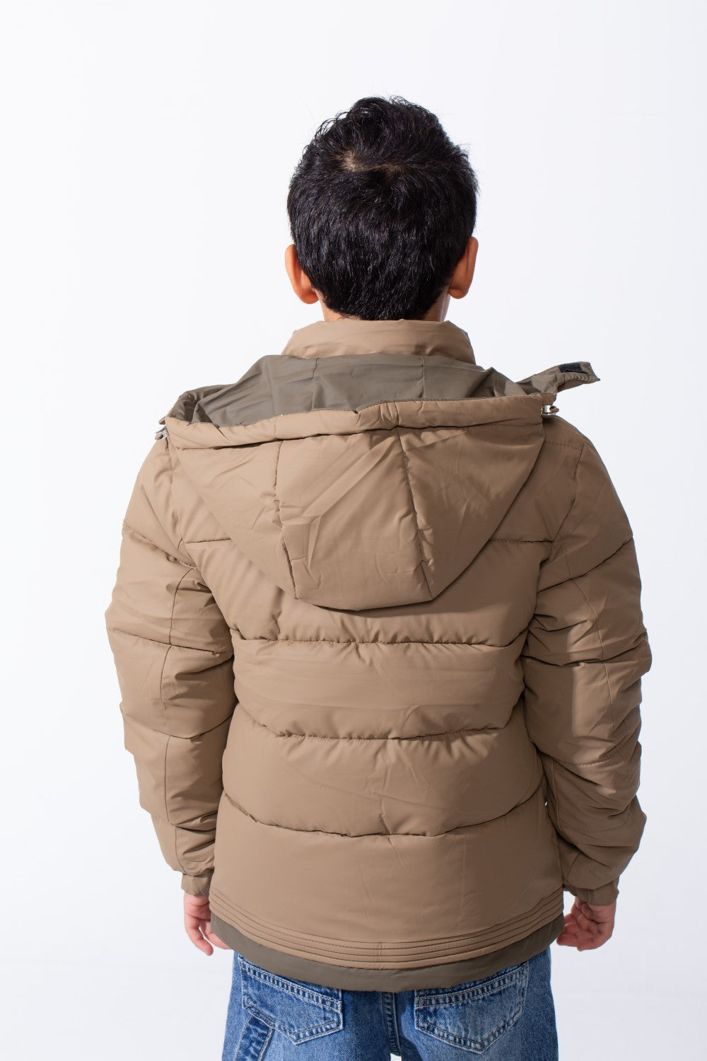 Boy’s Hooded Quilted Puffer Waterproof Jacket with Contrast Panels & Front Zip Closure and Zipped Side Pockets