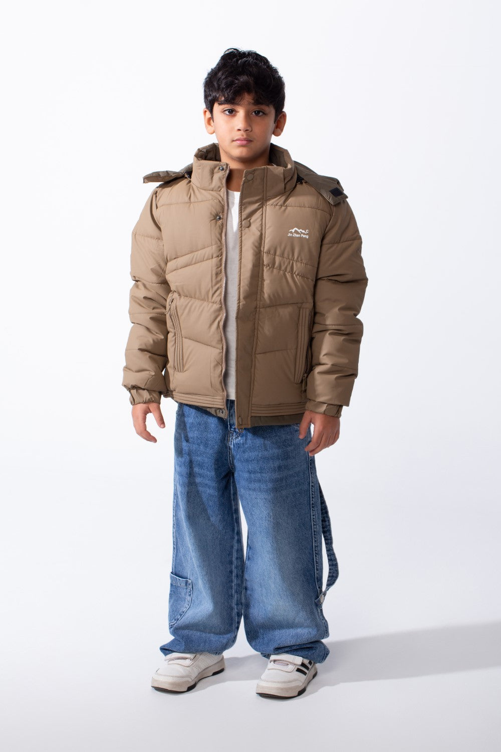 Boy’s Hooded Quilted Puffer Waterproof Jacket with Contrast Panels & Front Zip Closure and Zipped Side Pockets