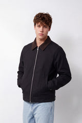 Men's Tomato Store Premium Faux Suede Jacket Contrast  Collar Angled Side Pockets Slim Fit