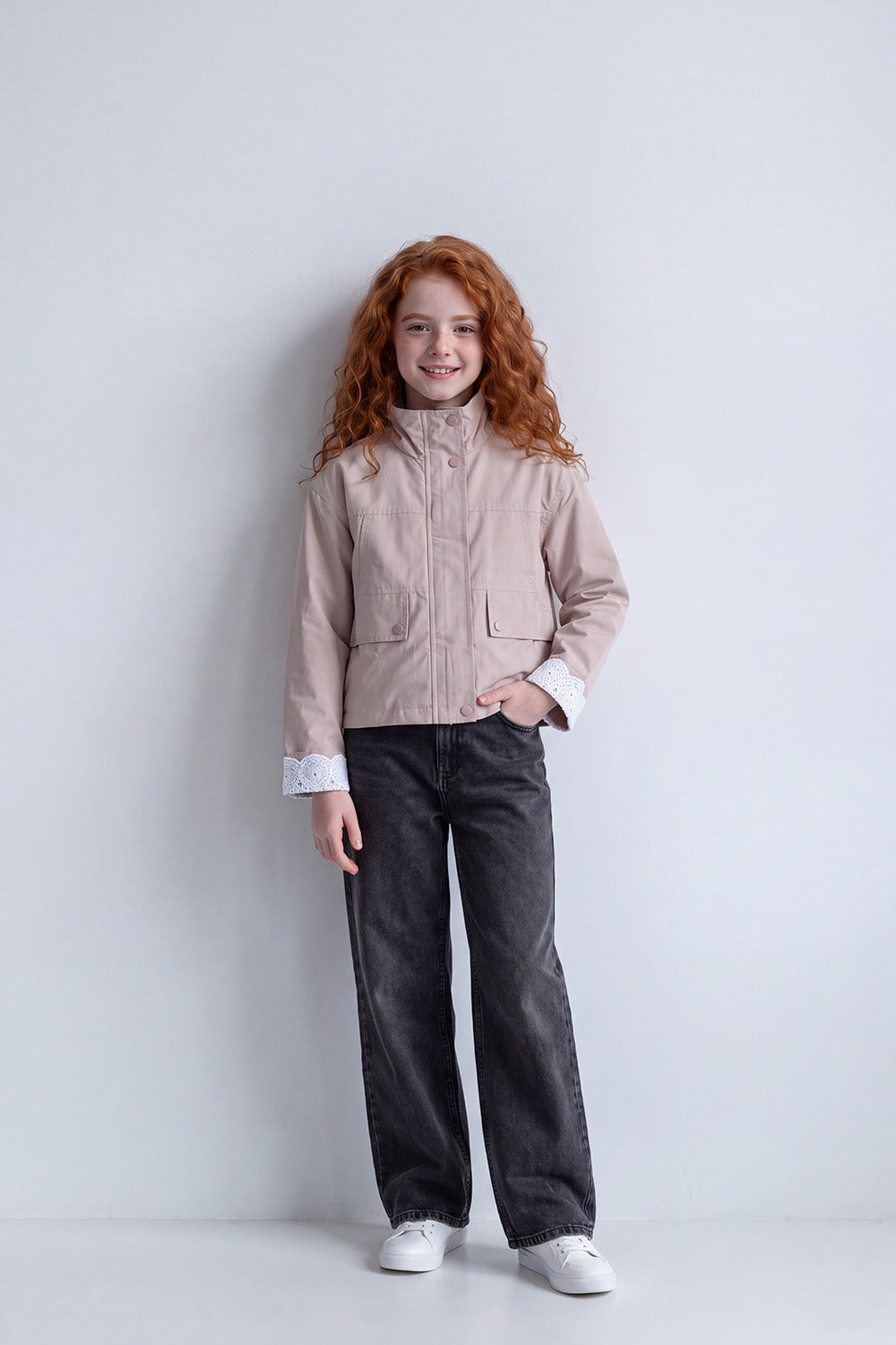 Girl's Tomato Store Jacket High Neck Slim Fit Waterproof Front Utility Flap Pockets