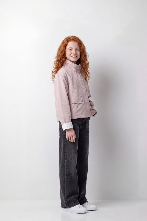 Girl's Tomato Store Jacket High Neck Slim Fit Waterproof Front Utility Flap Pockets
