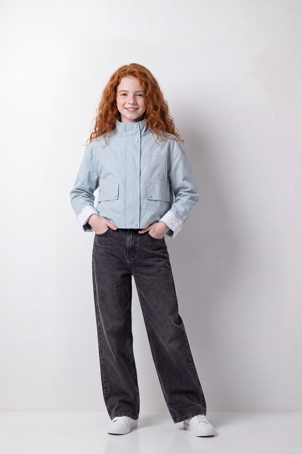 Girl's Tomato Store Jacket High Neck Slim Fit Waterproof Front Utility Flap Pockets