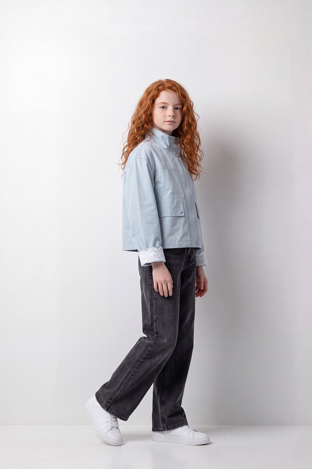 Girl's Tomato Store Jacket High Neck Slim Fit Waterproof Front Utility Flap Pockets