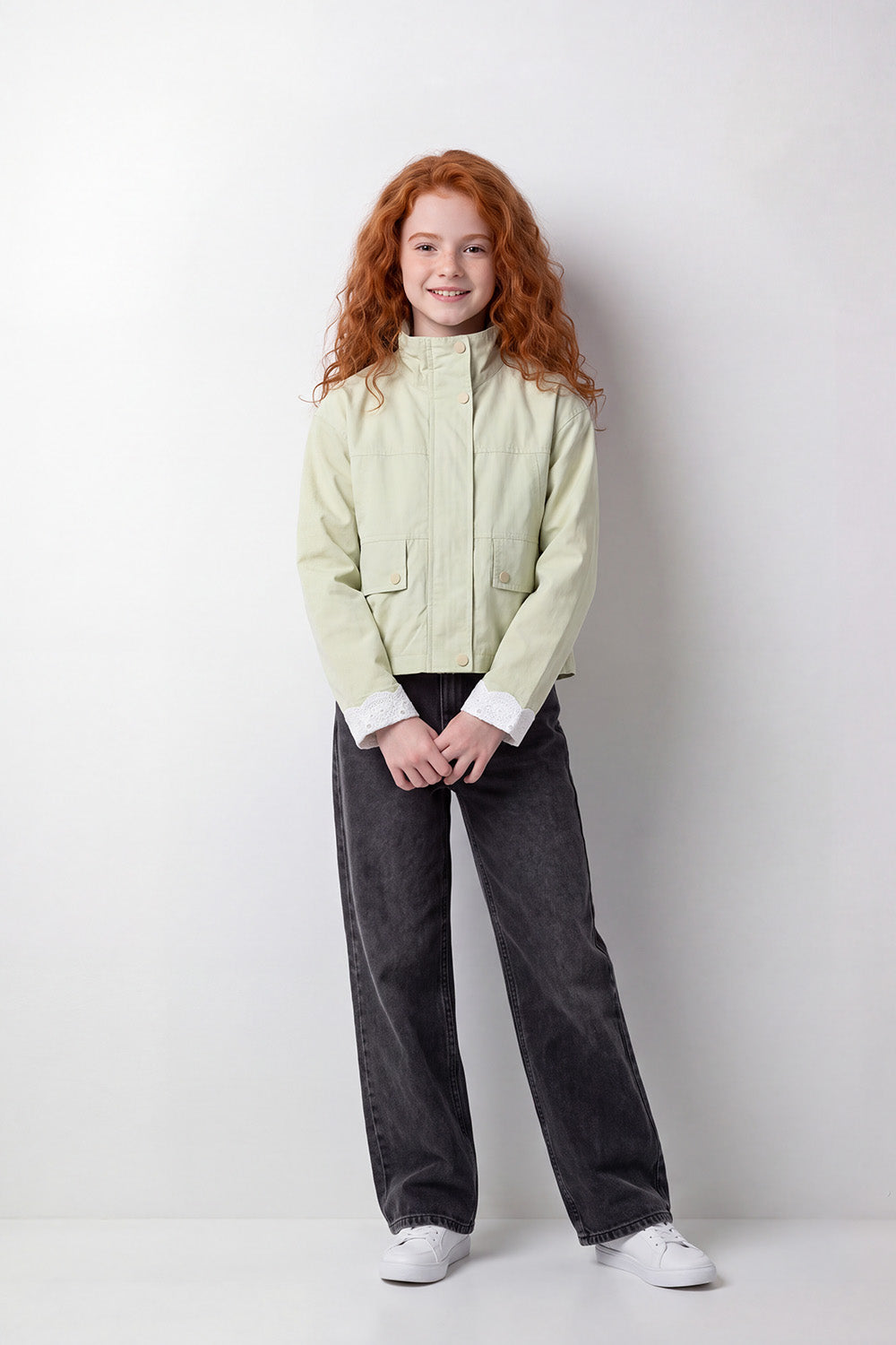 Girl's Tomato Store Jacket High Neck Slim Fit Waterproof Front Utility Flap Pockets