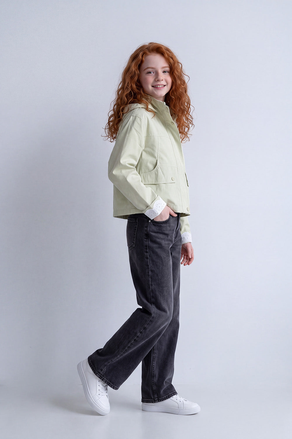Girl's Tomato Store Jacket High Neck Slim Fit Waterproof Front Utility Flap Pockets
