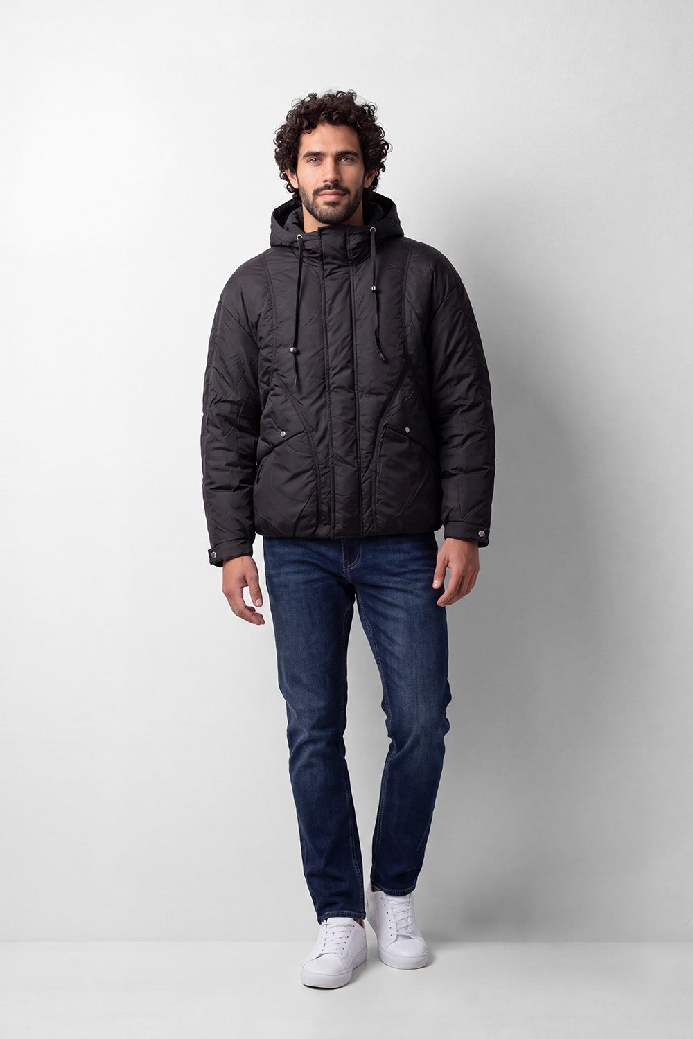 Men's Tomato Store Padded Waterproof Slim Fit Jacket Hooded Full-Zip Front Snap Flap Pockets