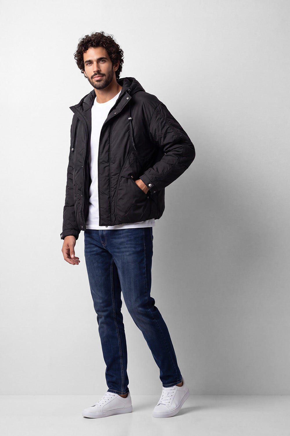 Men's Tomato Store Padded Waterproof Slim Fit Jacket Hooded Full-Zip Front Snap Flap Pockets