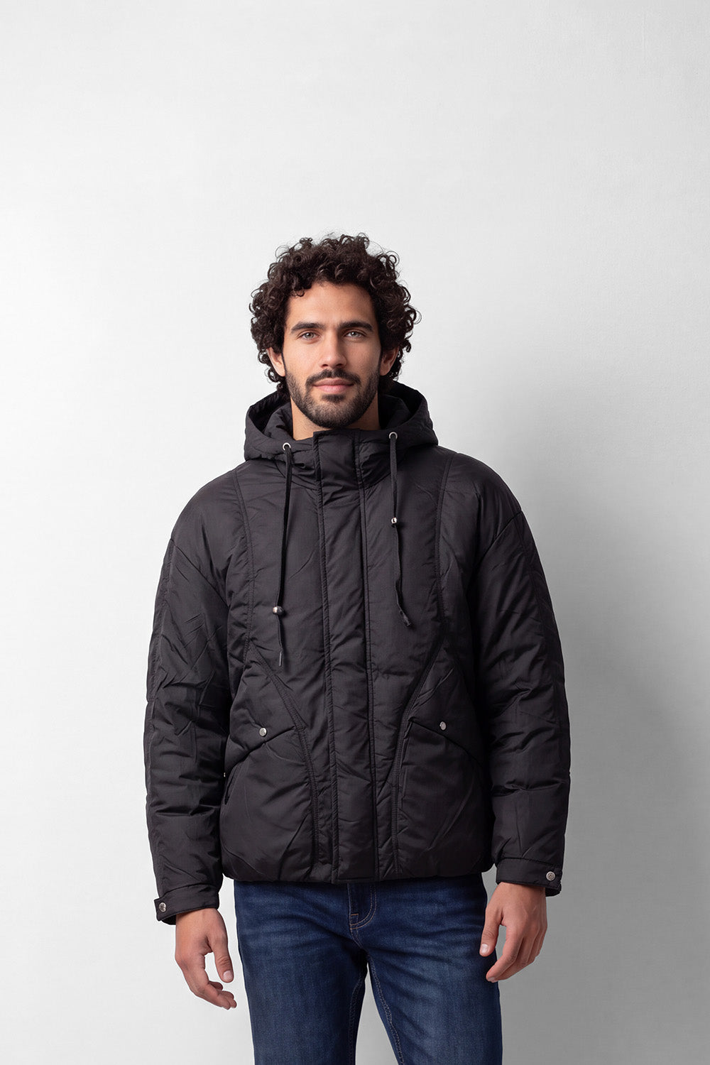 Men's Tomato Store Padded Waterproof Slim Fit Jacket Hooded Full-Zip Front Snap Flap Pockets