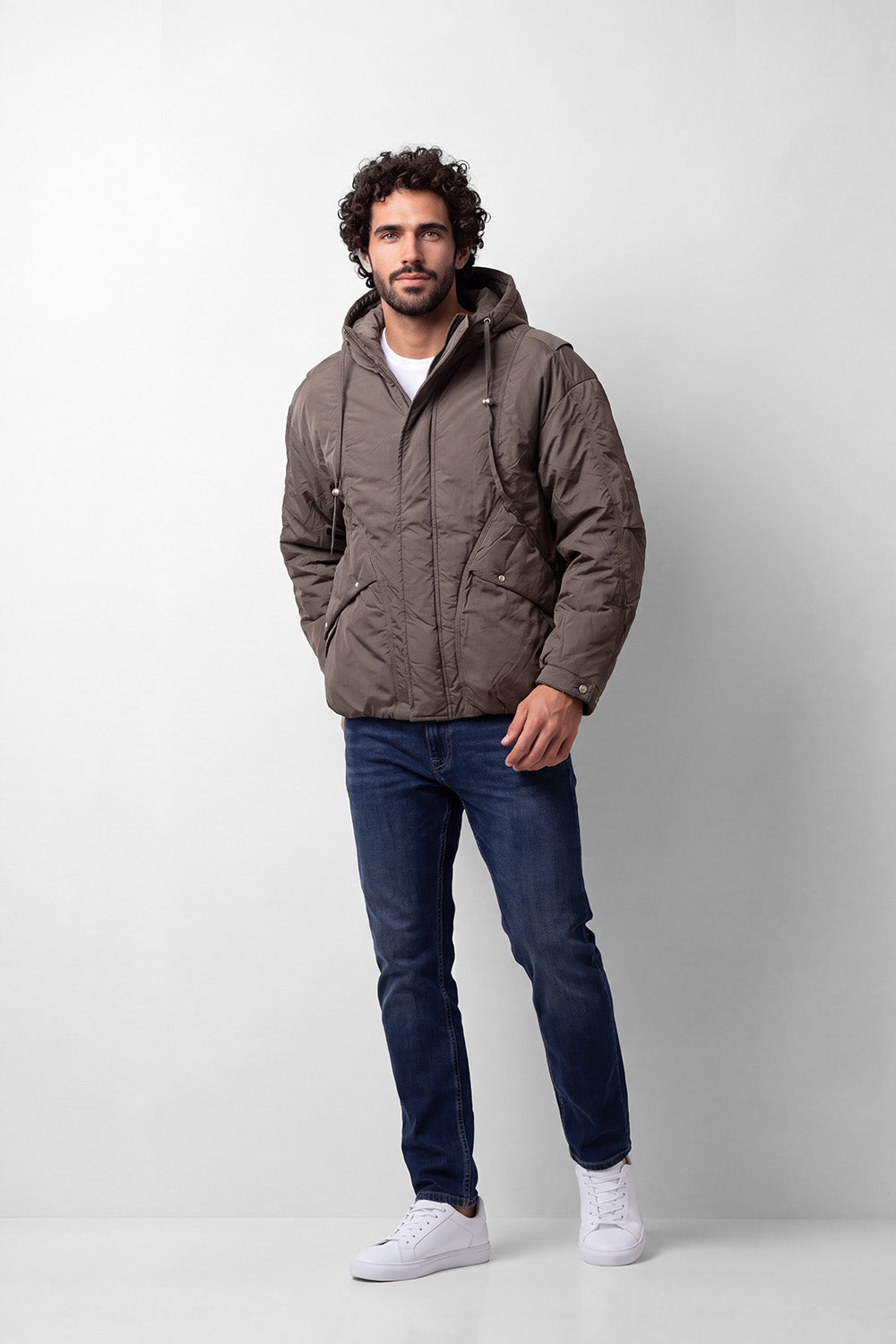 Men's Tomato Store Padded Waterproof Slim Fit Jacket Hooded Full-Zip Front Snap Flap Pockets
