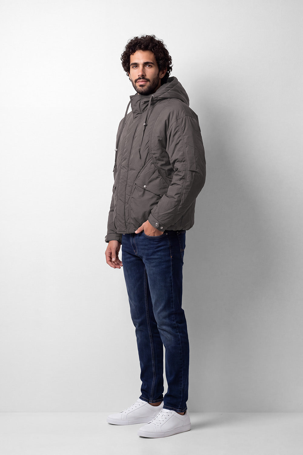 Men's Tomato Store Padded Waterproof Slim Fit Jacket Hooded Full-Zip Front Snap Flap Pockets