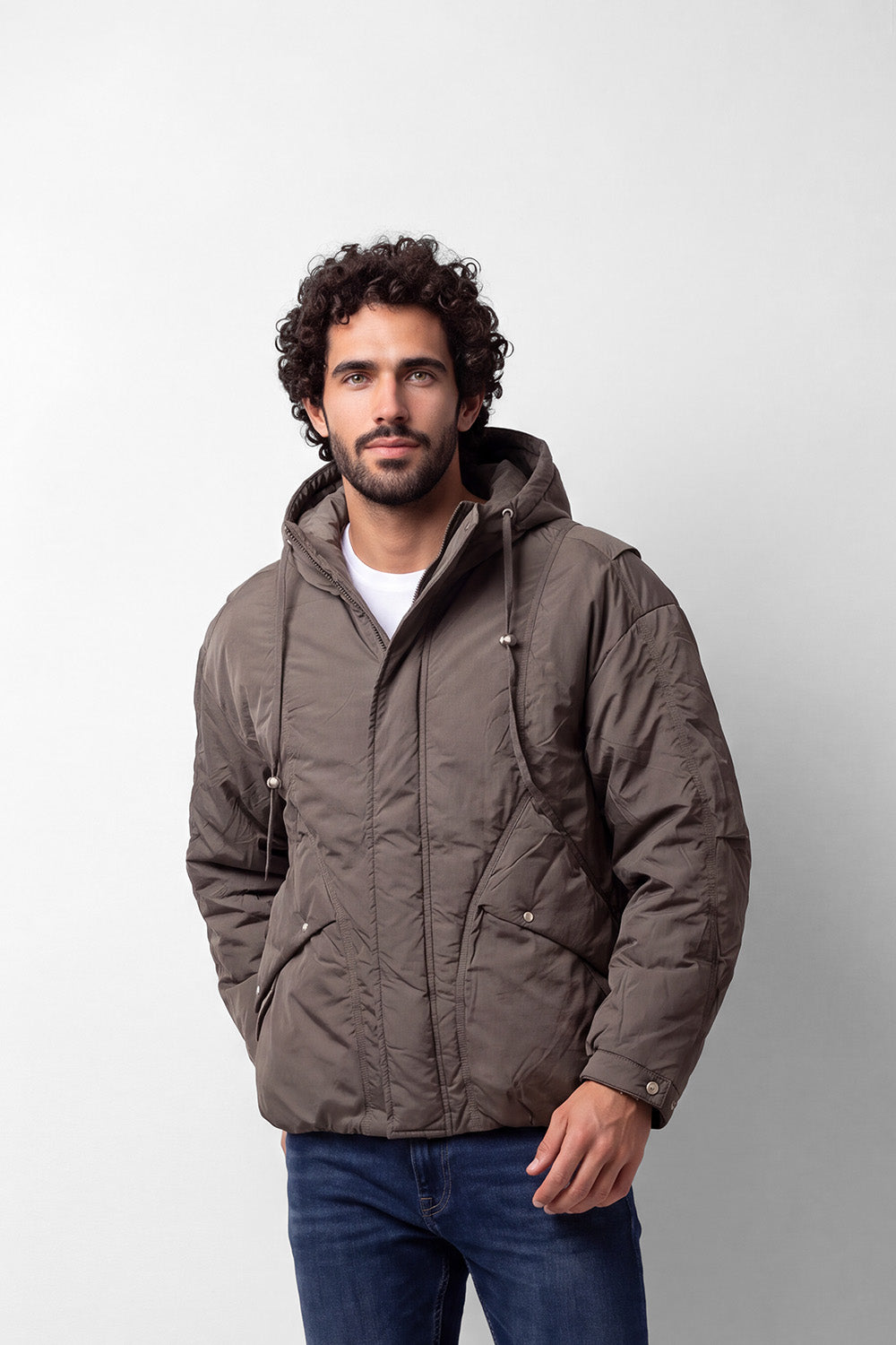 Men's Tomato Store Padded Waterproof Slim Fit Jacket Hooded Full-Zip Front Snap Flap Pockets