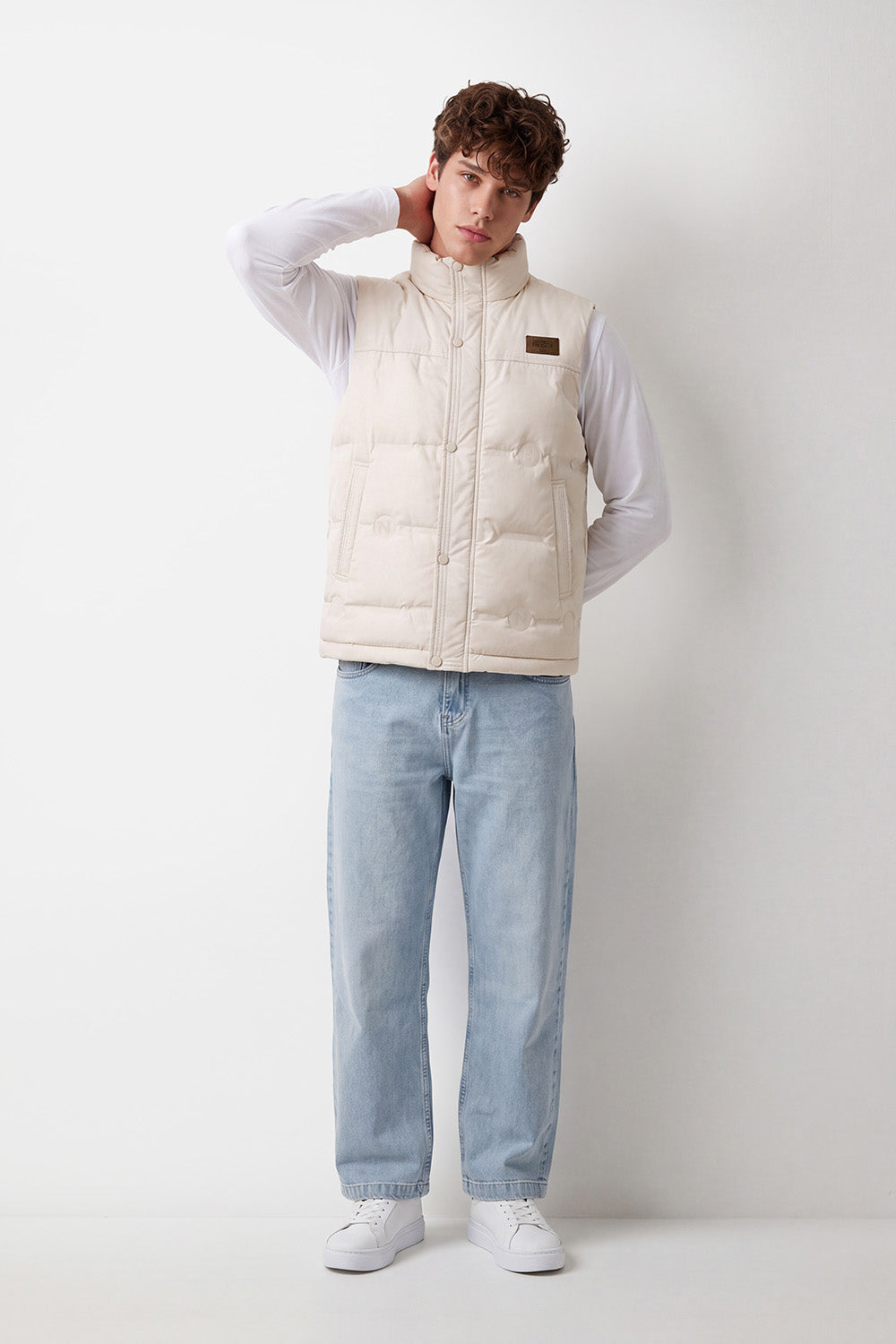 Men's Tomato Store Waterproof Padded Vest Sleeveless High Neck Chest Logo Patch