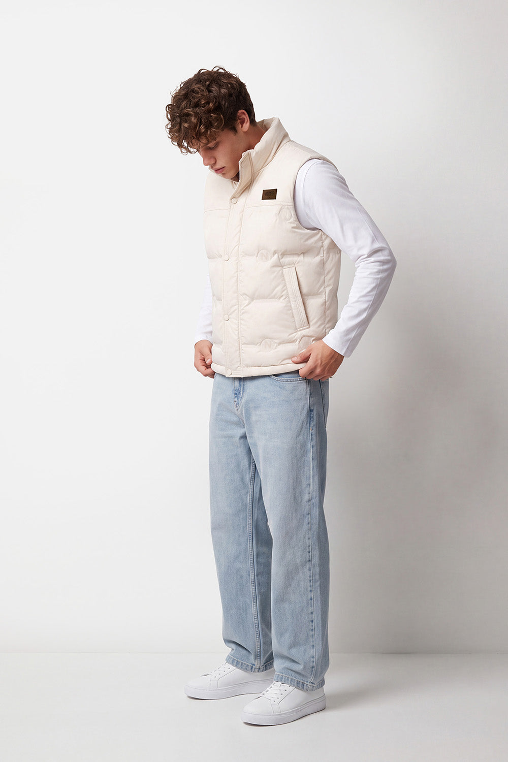 Men's Tomato Store Waterproof Padded Vest Sleeveless High Neck Chest Logo Patch