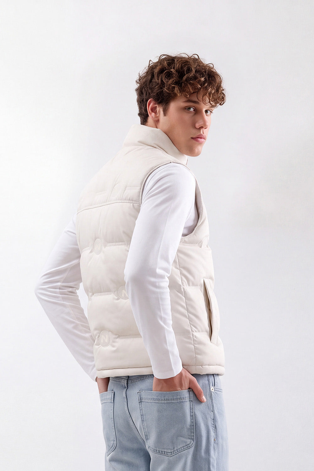 Men's Tomato Store Waterproof Padded Vest Sleeveless High Neck Chest Logo Patch