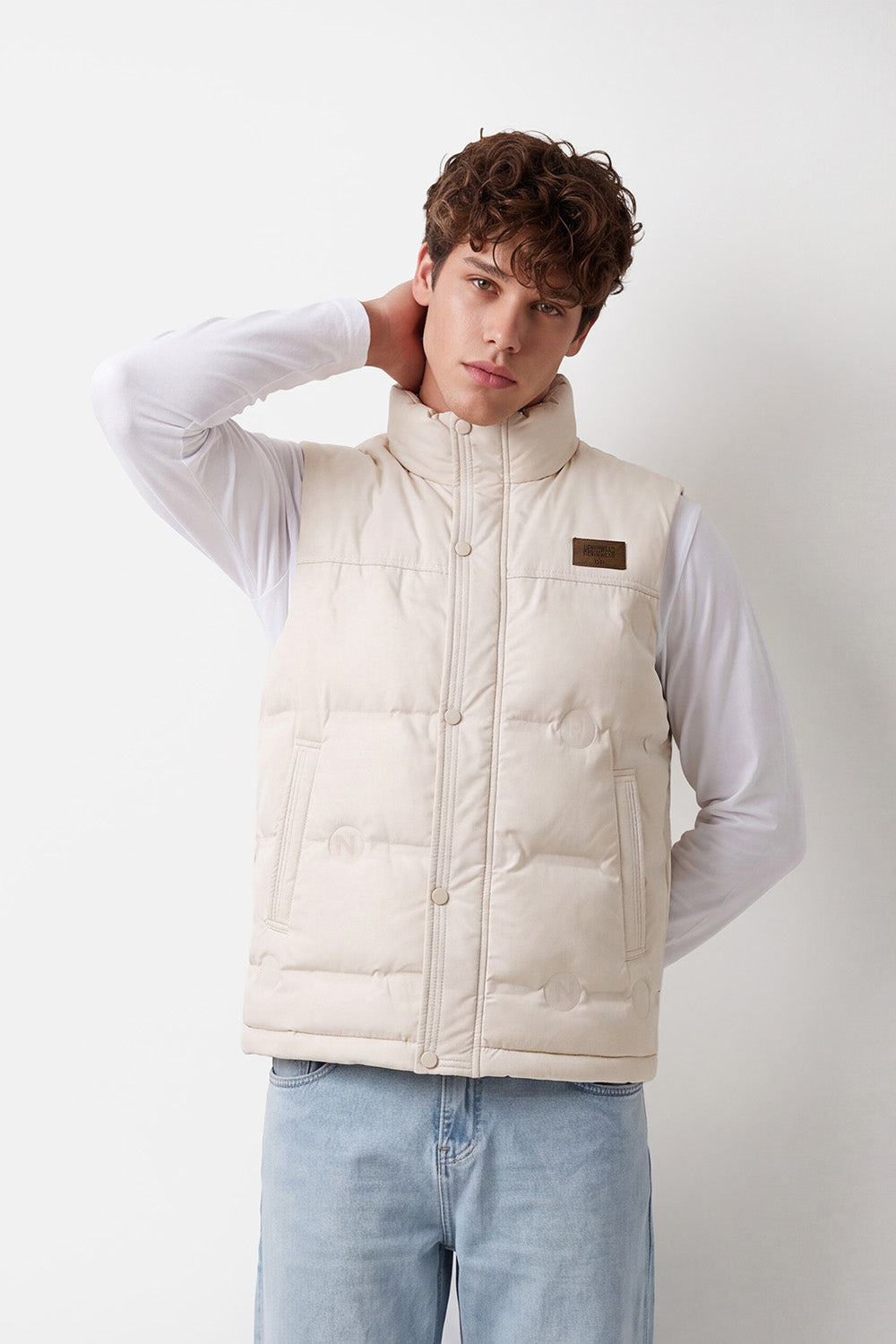 Men's Tomato Store Waterproof Padded Vest Sleeveless High Neck Chest Logo Patch