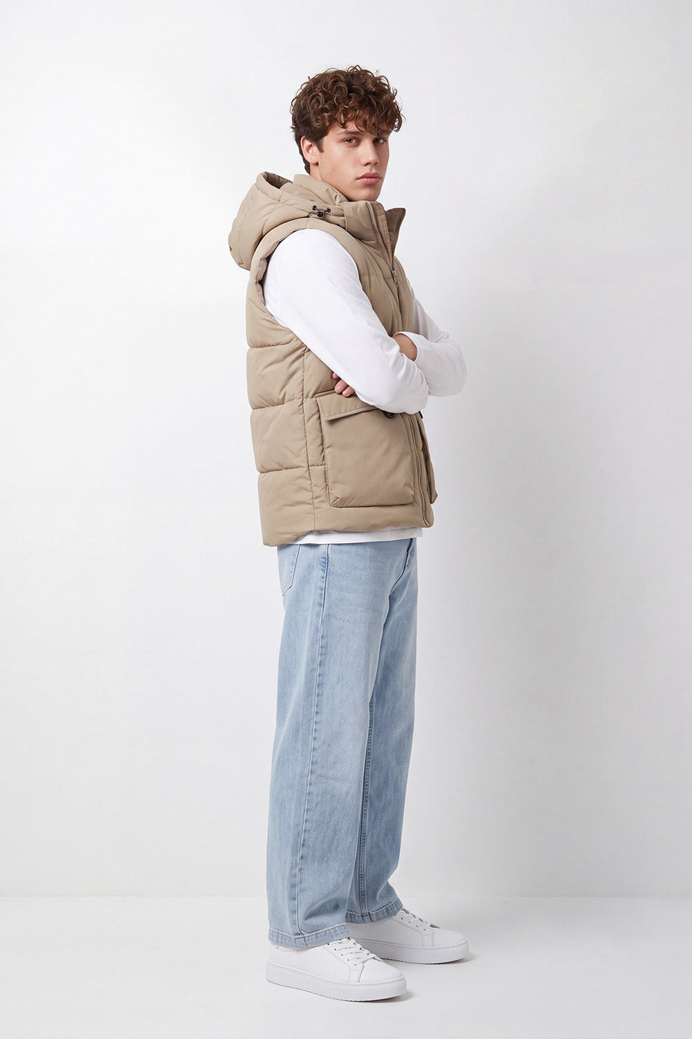 Men's Tomato Store Winter Padded Utility Vest Sleeveless Hooded Design Waterproof Slim Fit