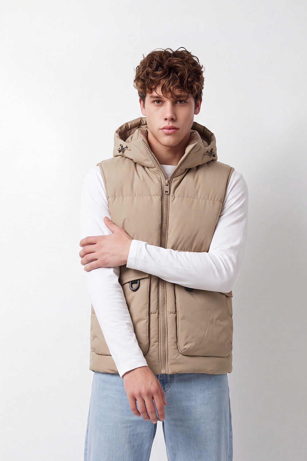 Men's Tomato Store Winter Padded Utility Vest Sleeveless Hooded Design Waterproof Slim Fit