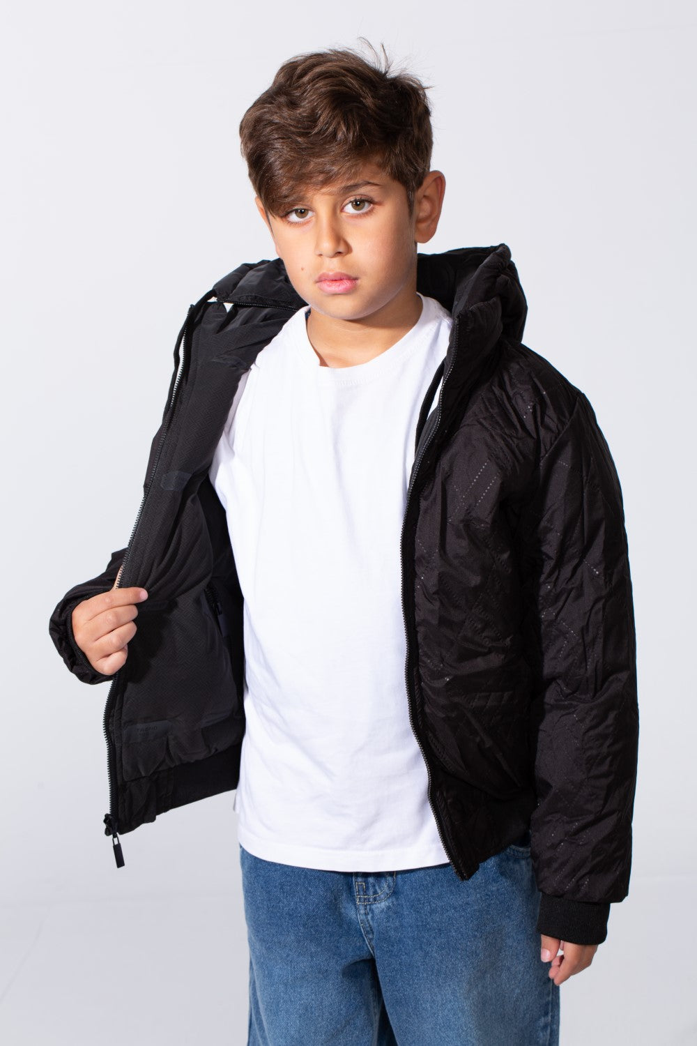 Boy's Long Sleeve Full-Zip Side Zip Pockets Hooded Puffer Waterproof Jacket